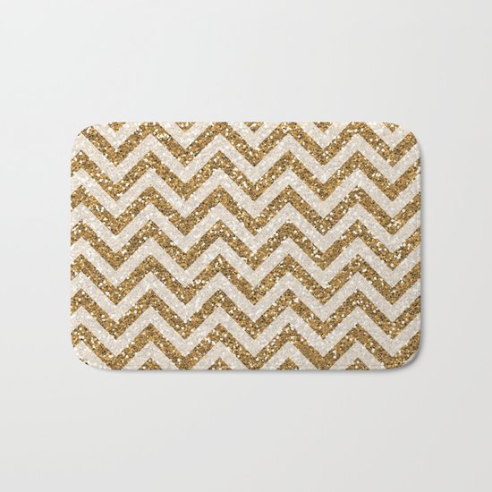 Sparkling gold glitter chevron pattern Bath Mat