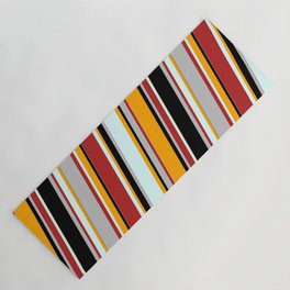 [ Thumbnail: Eyecatching Red, Light Cyan, Orange, Black, and Grey Colored Lines/Stripes Pattern Yoga Mat ]
