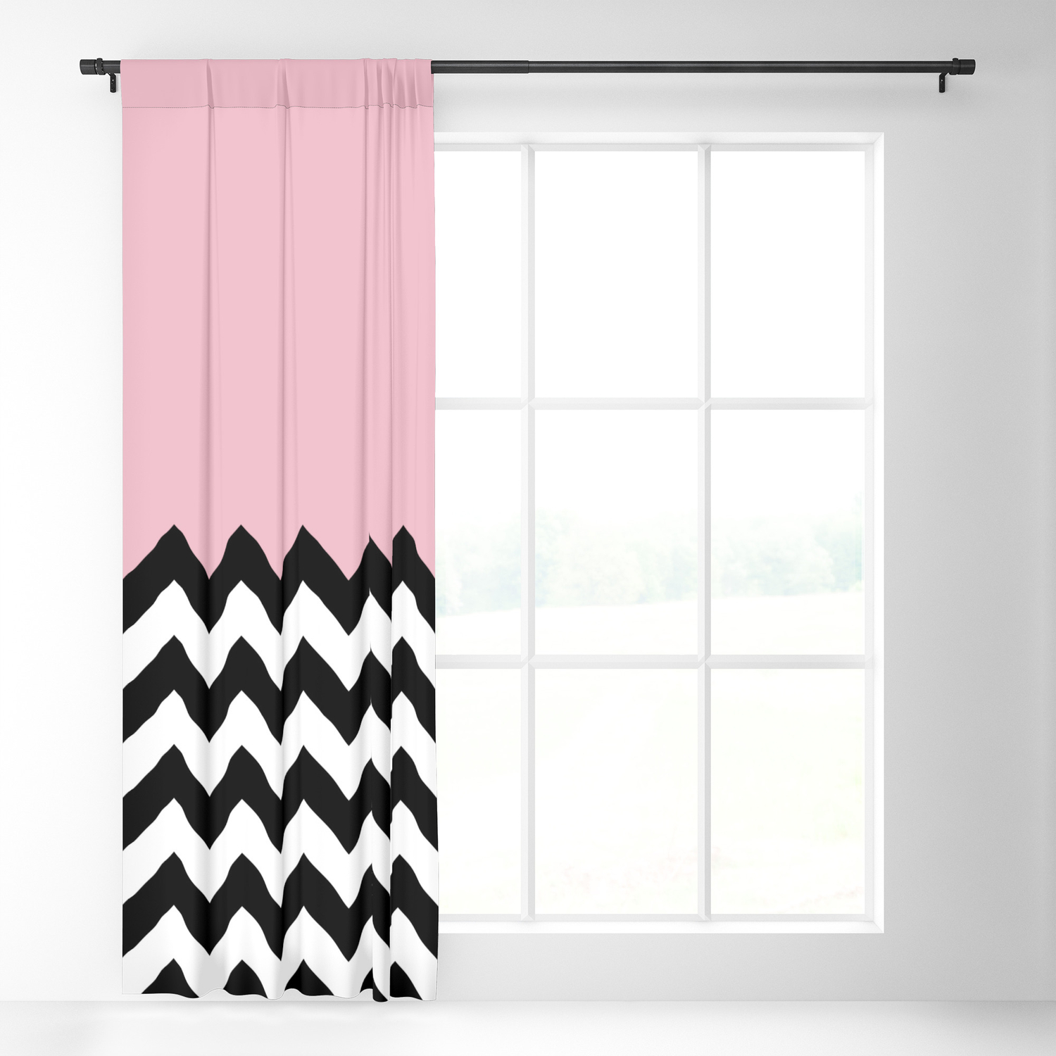 Zigzag Chevron Pattern Pink Black White Blackout Curtain By
