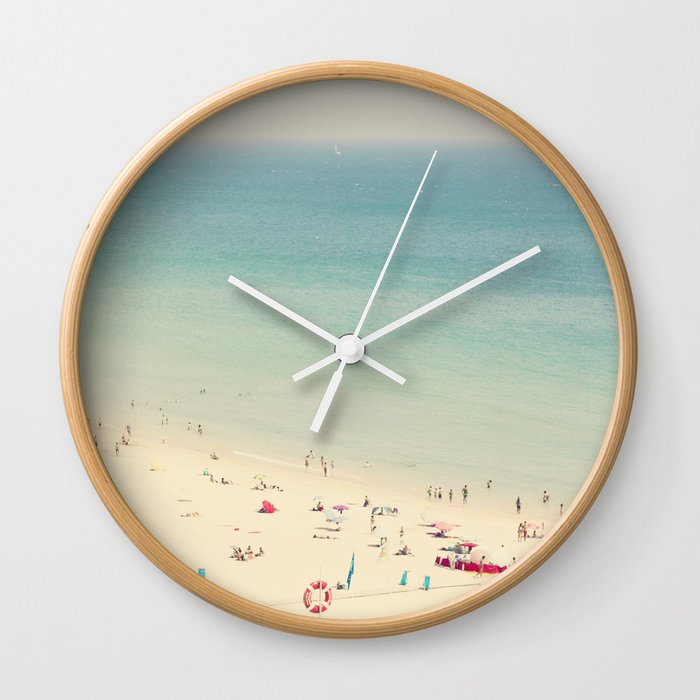 Aerial Crowded Beach - Pastel Beach - Ocean Print - Sea Travel photography Wall Clock