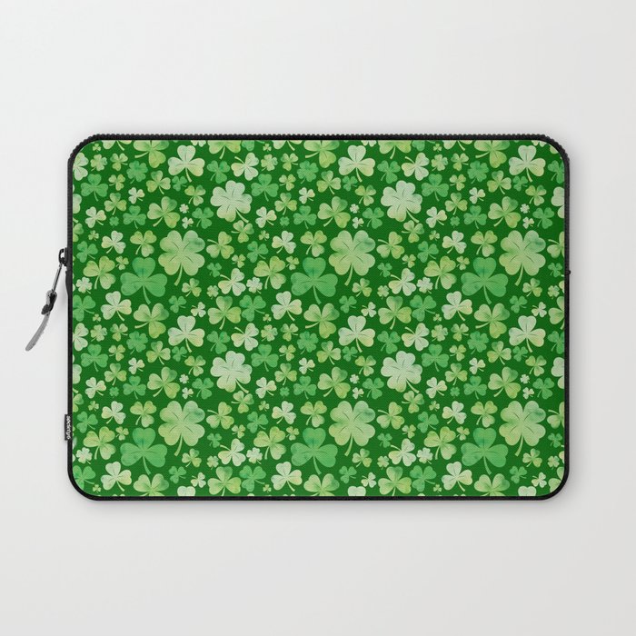 Lucky Green Watercolour Shamrock Pattern Laptop Sleeve