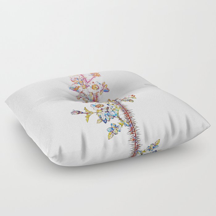 Floral Scotch Rose Bloom Mosaic on White Floor Pillow