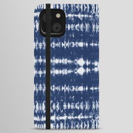 Tie dye shibori horizontal indigo blue stripes iPhone Wallet Case