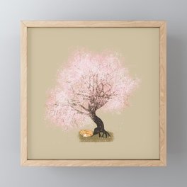 Fox Sleeping Under Cherry Blossoms Framed Mini Art Print
