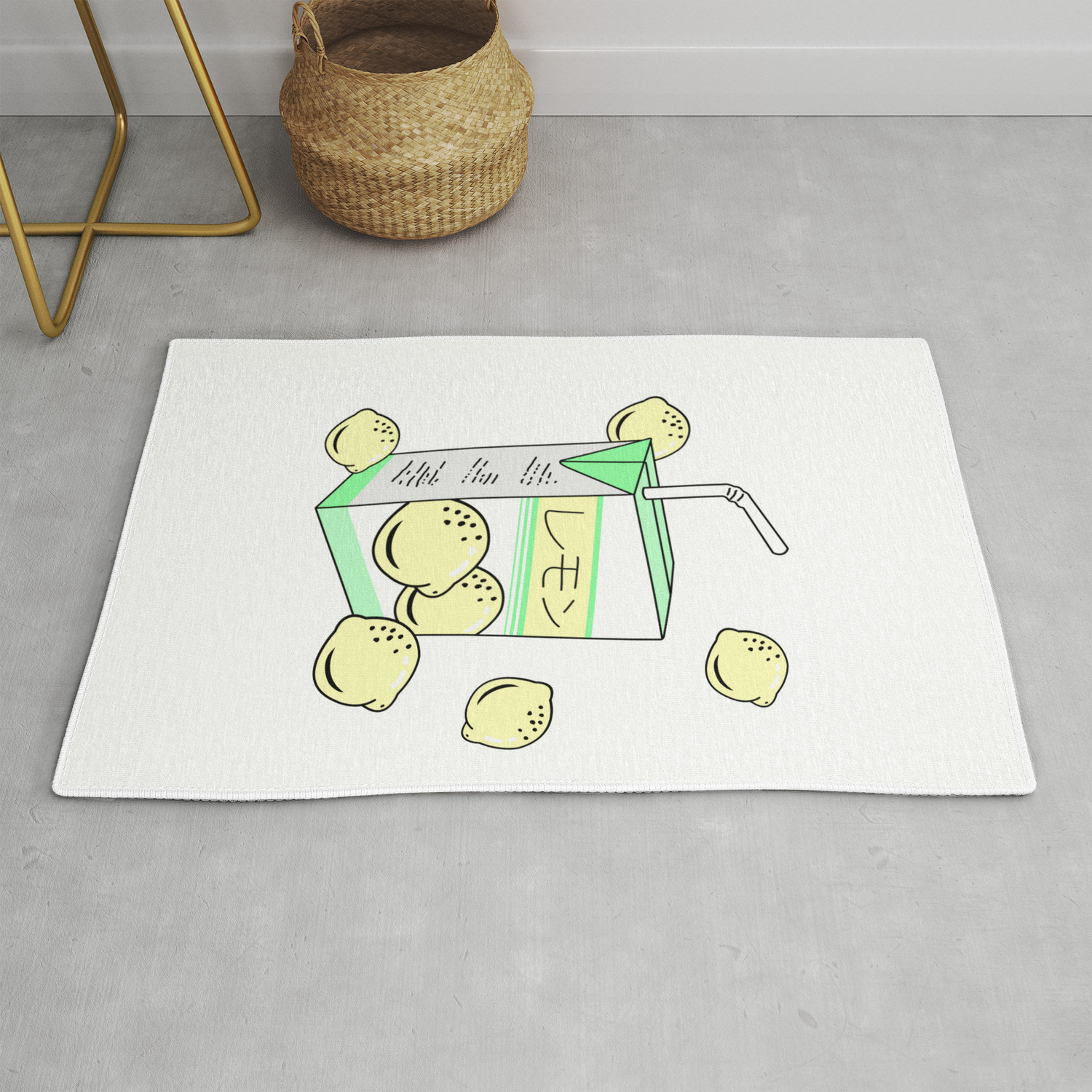Japanese Lemon Juice Box 90s Aesthetic Pastel Anime Rug By