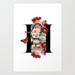 H - Guccy Alphabet - Fashion Flowers Monogram Snakes Letters Art Print