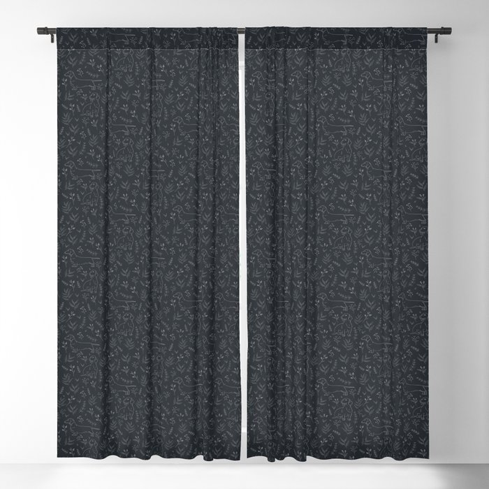 Smooth Dachshund sketched floral pattern Blackout Curtain