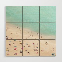 Aerial Beach Photography -  Pastel Ocean  - Colorful Beach Umbrellas - Sea Travel photography Wood Wall Art