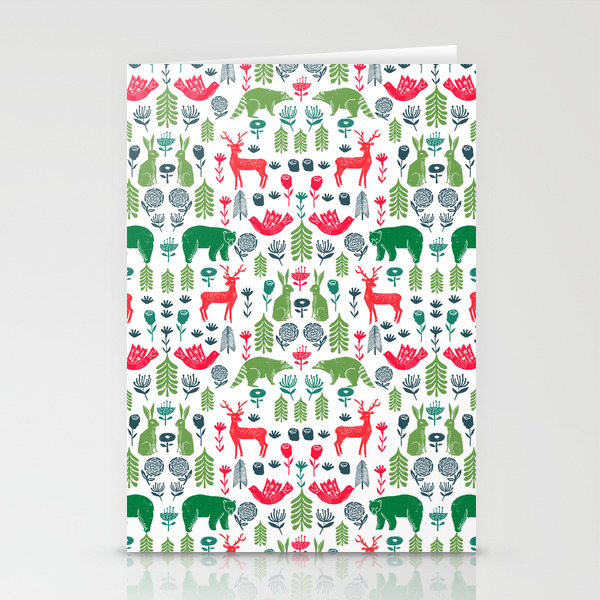 Christmas woodland folk animals forest nature pattern gifts Stationery Cards by Andrea Lauren Design | Society6