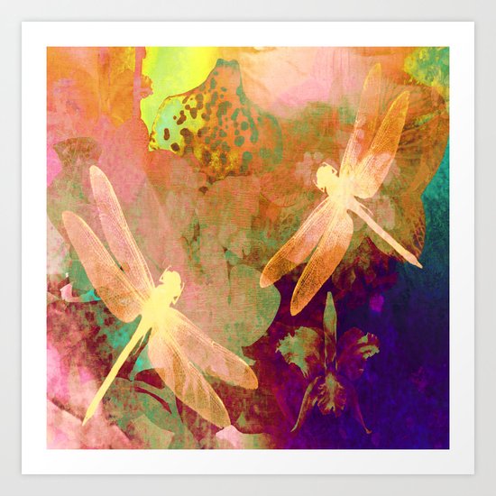 Dragonflies and Orchids QW Art Print