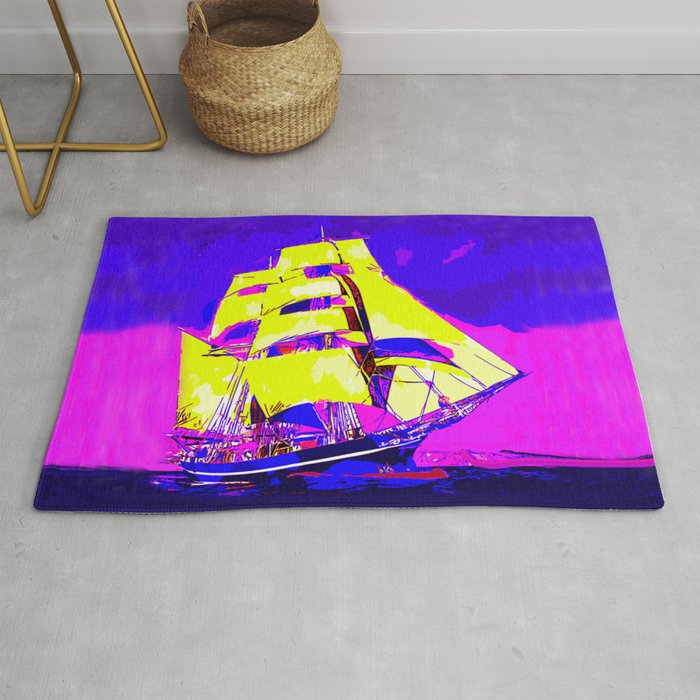 Sailing Ship with Electric Blue Sky Rug