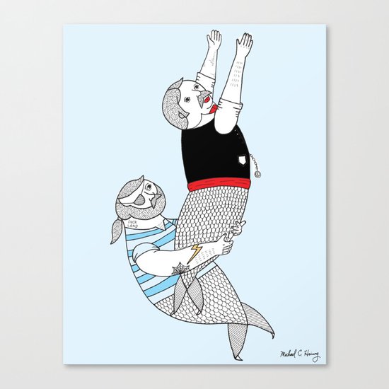 On how some species of mermen resolve trivial quarrels Canvas Print