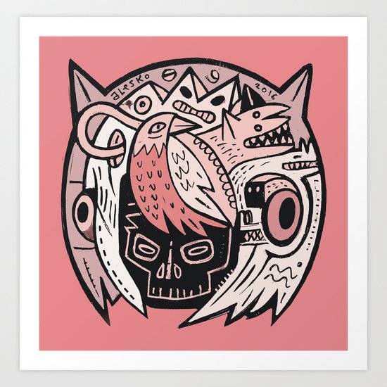 Bubble Head - pink Art Print