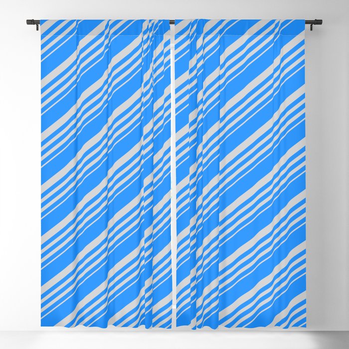 Blue and Light Gray Colored Lines Pattern Blackout Curtain