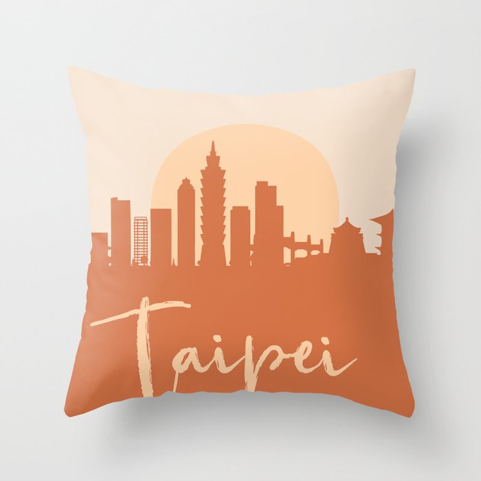 TAIPEI TAIWAN CITY SUN SKYLINE EARTH TONES Throw Pillow