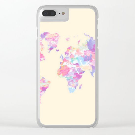 Watercolor Earth on Yellow Pastel (World Travel Wanderlust) Clear iPhone Case