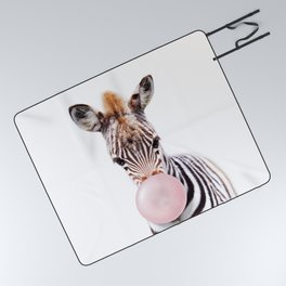 Baby Zebra Blowing Bubble Gum, Pink Nursery, Baby Animals Art Print by Synplus Picnic Blanket