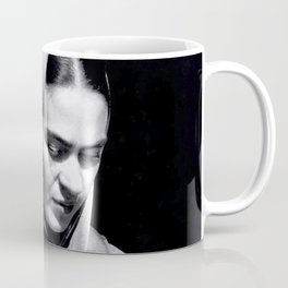 Frida Wearing Shawl, Black and White, Minimalist Wall Art Coffee Mug