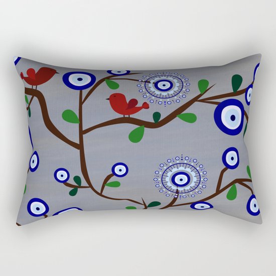 Lucky Evil Eye Bird Tree Rectangular Pillow