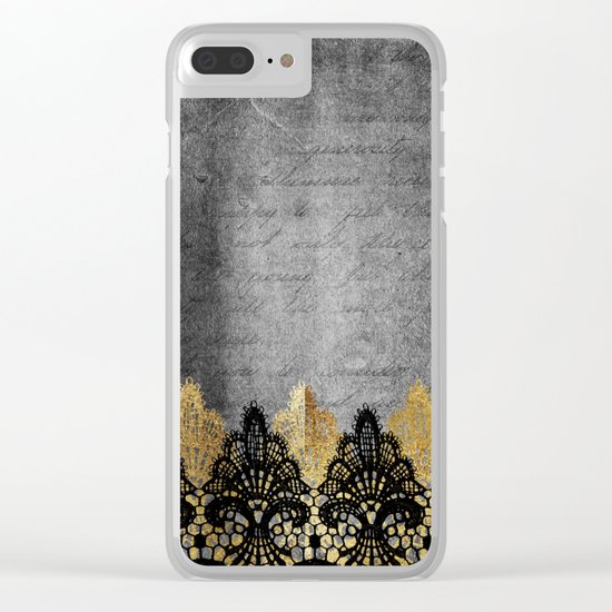 Pure elegance II - Luxury Gold and black lace on grunge dark backround Clear iPhone Case