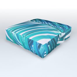 Turquoise Palm Leaves Outdoor Floor Cushion