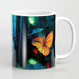 Magic happens ... magical forest scene with lightning bugs - vibrant colorful butterflies fantasy-scape portrait art walll decor poster Coffee Mug | Forest, Happens, Colorful, Painting, Childhood, Glowing, Mexico, Monarch, Lightningbugs, Fairytale 
