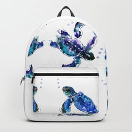 Three Sea Turtles, Marine Blue Aquatic design Backpack