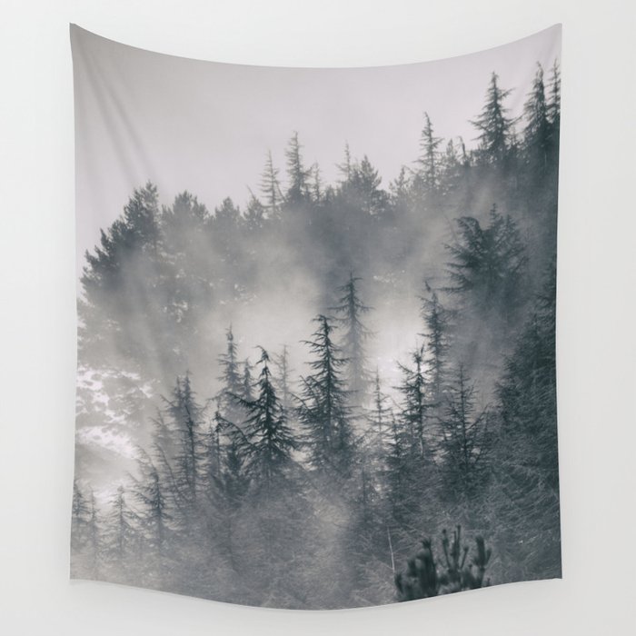"Mountain light II". Foggy forest. Wall Tapestry