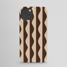 Retro Wavy Lines Pattern in Coffee Brown & Cream iPhone Case