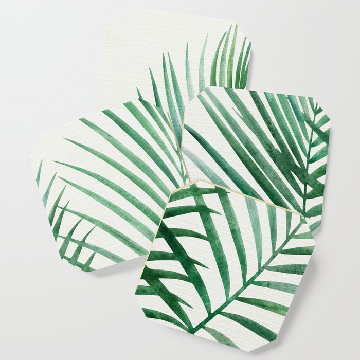 Emerald Green Palm Frond Watercolor Coaster