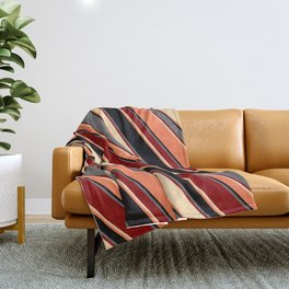 [ Thumbnail: Eye-catching Dim Grey, Dark Red, Tan, Coral, and Black Colored Striped Pattern Throw Blanket ]