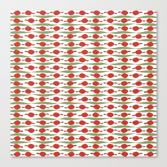 Minimalist Holiday Pattern of Dots and Stripes in Christmas Red and Green Canvas Print