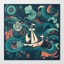 Oceanic Serenade Abstract Nautical Artwork Canvas Print