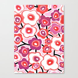 Super Bloom Boho Floral Pattern 1. Pink Canvas Print
