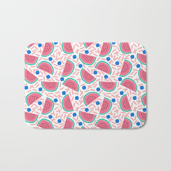 Slicer - watermelon tropical fruit summer spring pattern nature children retro bright happy 1980s Bath Mat