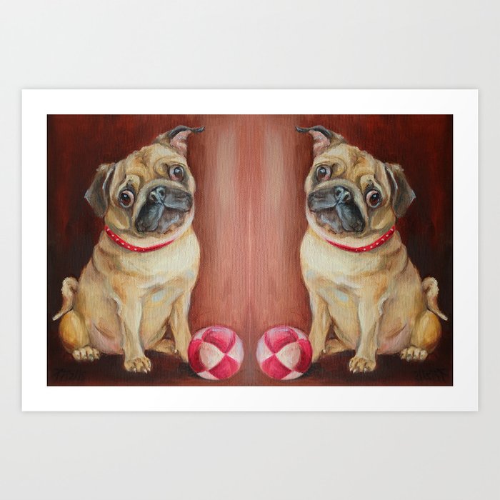 Pugs With The Juggling Ball Cute Pug Dog Painting Funny Pet