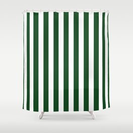 Large Forest Green and White Rustic Vertical Beach Stripes Shower Curtain