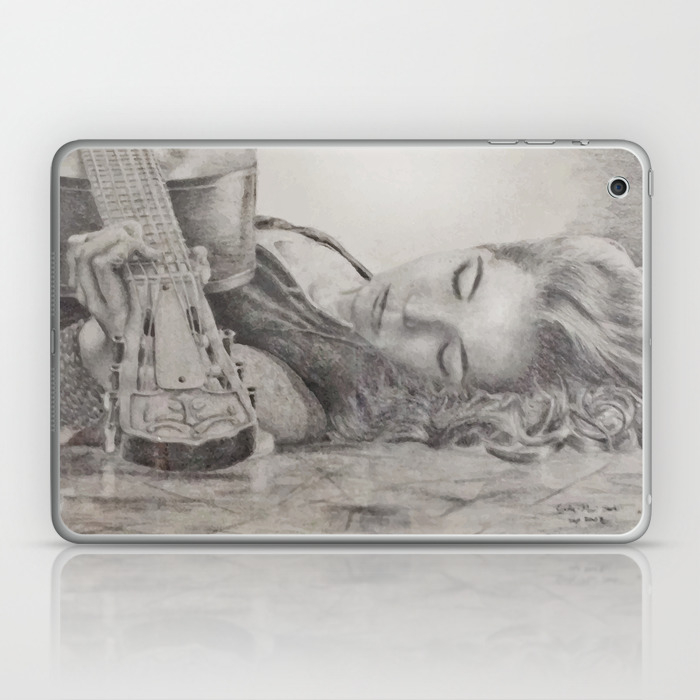 Pencil Drawing Of Guitar Girl Laptop Ipad Skin By