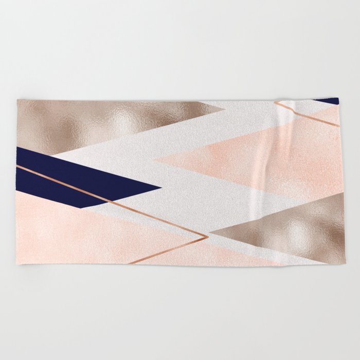 Rose Gold French Navy Geometric Beach Towel By Peggieprints Society6 Rose Gold French Navy Geometric Beach Towel