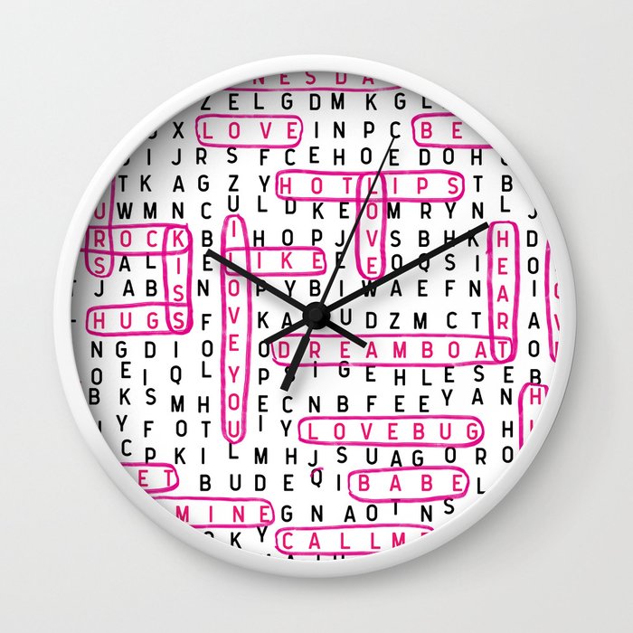 crossword word search valentines day love typography word lover wall clock by charlottewinter society6