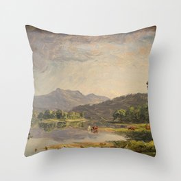 Sanford Robinson Gifford - Mount Washington from the Saco River, a Sketch Throw Pillow | Artprint, Painting, Board, Landscapeart, Paper, Sketch, Illustration, Chazenmuseumofa, Vintage, Cattle 