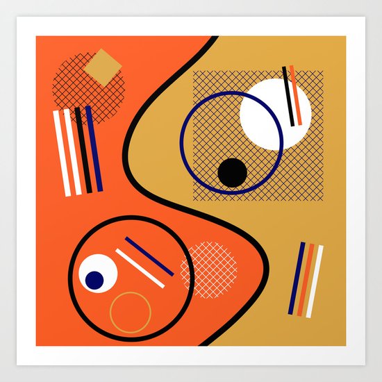 Opposing Sides - Abstract, orange and mustard, geometric, contrasting design Art Print