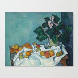 Still Life with Apples and a Pot of Primroses, Paul-Cézanne Canvas Print