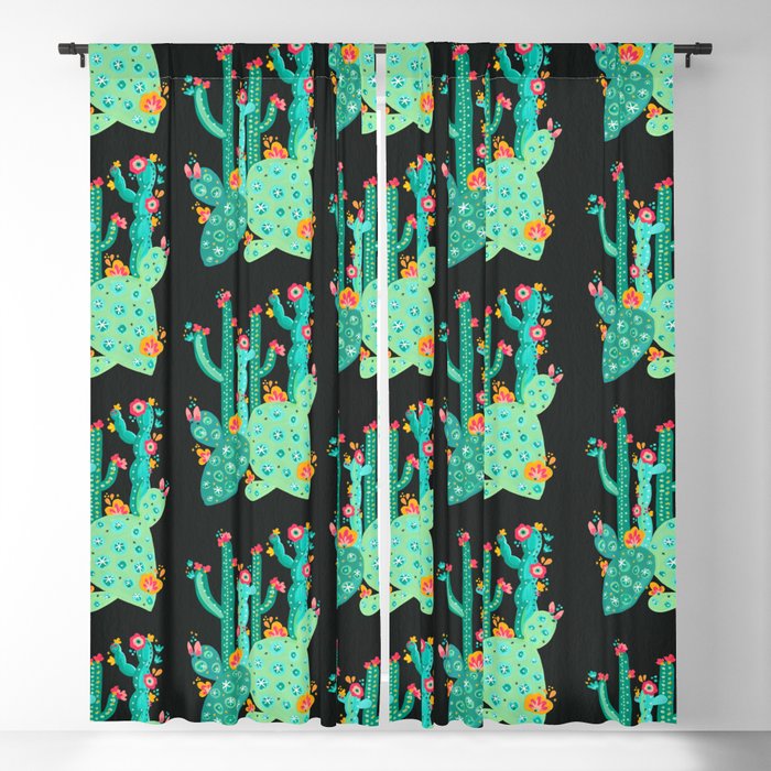 Cactus Garden Acrylic – Green on Charcoal Blackout Curtain