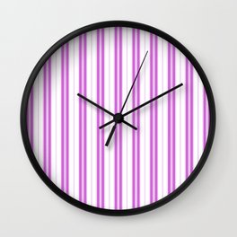 Magenta Pink and White Vintage American Country Cabin Ticking Stripe Wall Clock