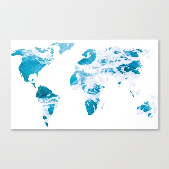 World Map Ocean Waves Canvas Print