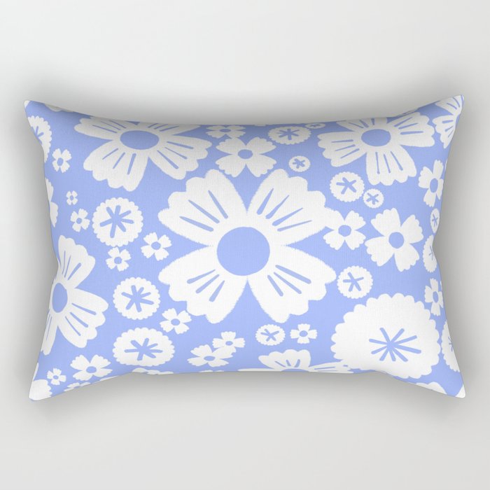 Modern Retro Light Denim Blue and White Daisy Flowers Rectangular Pillow
