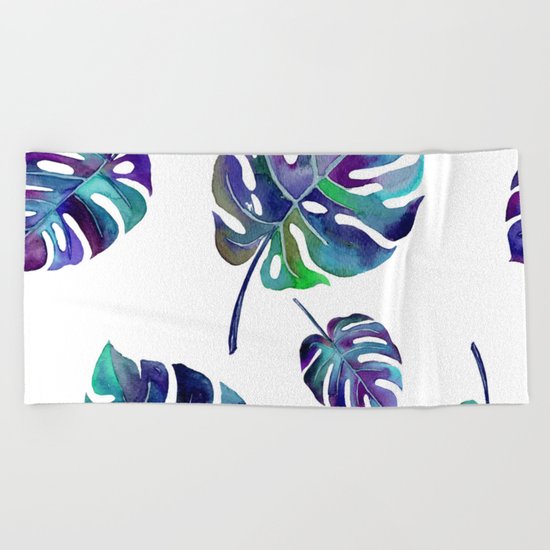 watercolor leaves Beach Towel