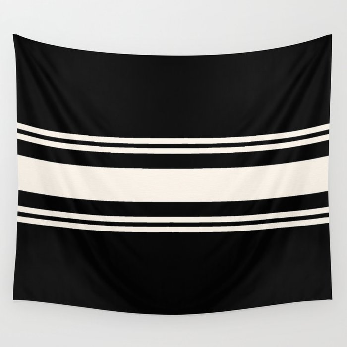 Black and white retro 60s minimalistic stripes Wall Tapestry