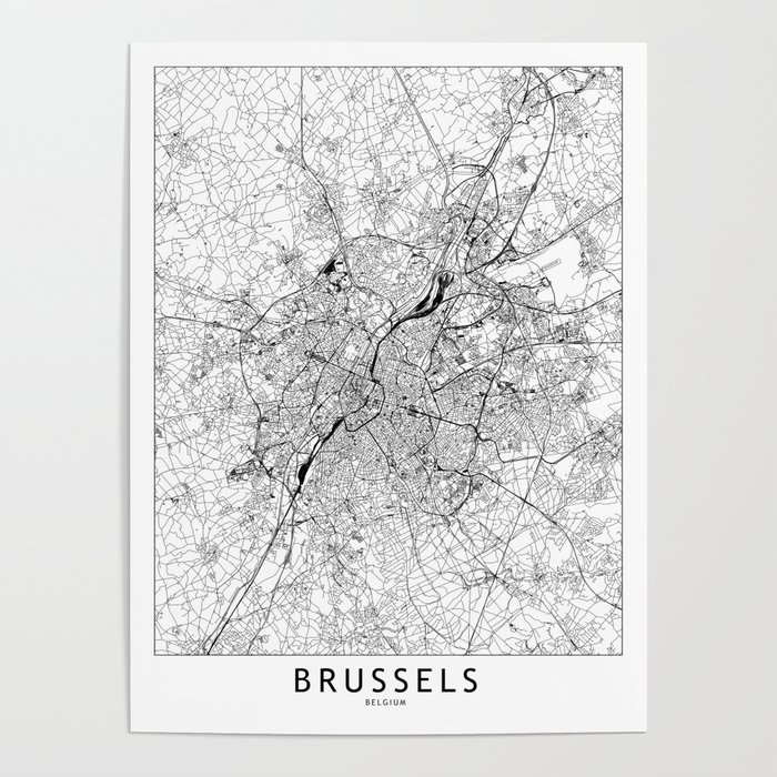 Brussels White Map Poster